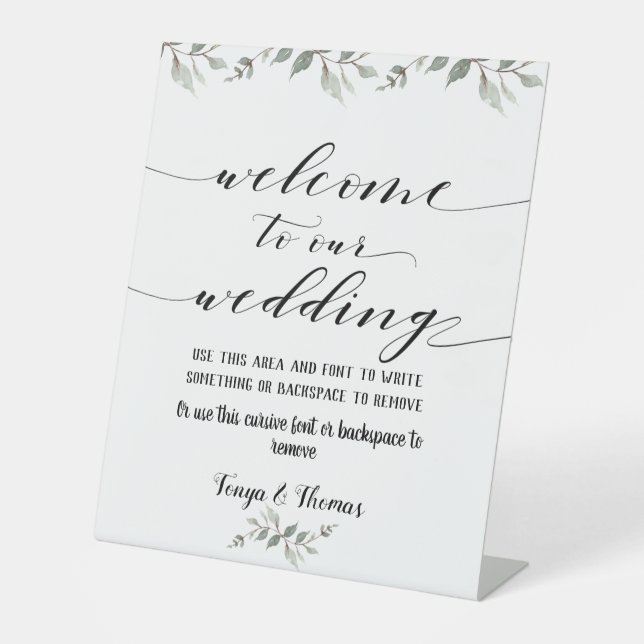 Swash Font Writing Calligraphy Black White Welcome Pedestal Sign (Front)