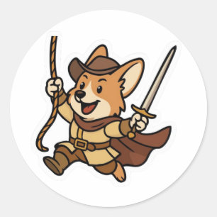 Swashbuckler Corgi – Sword & Style Sticker