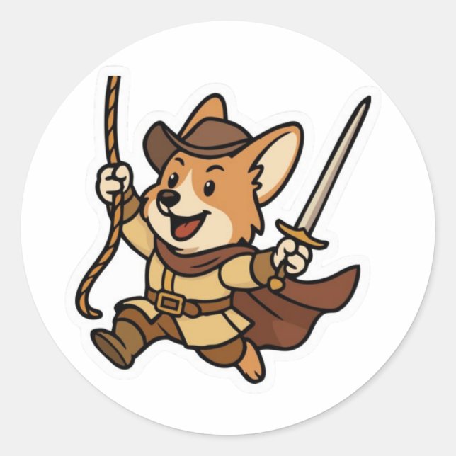 Swashbuckler Corgi – Sword & Style Sticker (Front)