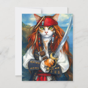 Swashbuckler Pirate Cat   Fantasy Character Art Postcard