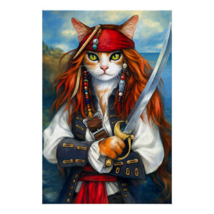 Swashbuckler Pirate Cat   Fantasy Character Art Poster