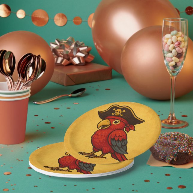 Swashbuckling Pirate Parrot Treasure Paper Plate (Multi)