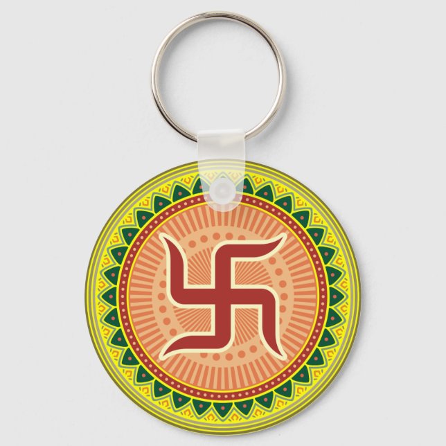 Swastika with Traditional Indian style Mandana Keychain (Front)