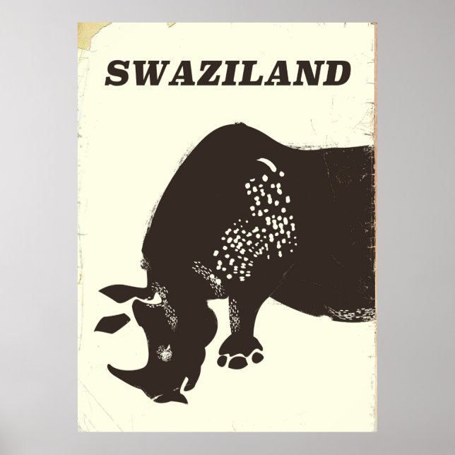 Swaziland Rhino vintage style travel poster (Front)