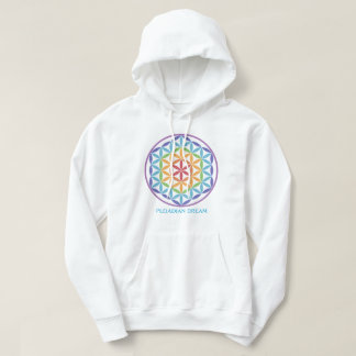 Sweat à capuche blanc avec fleur de vie arc-en-cie