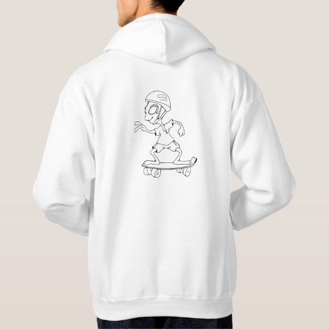 Sweat à capuche logo et alien skateur blanc (Dos)