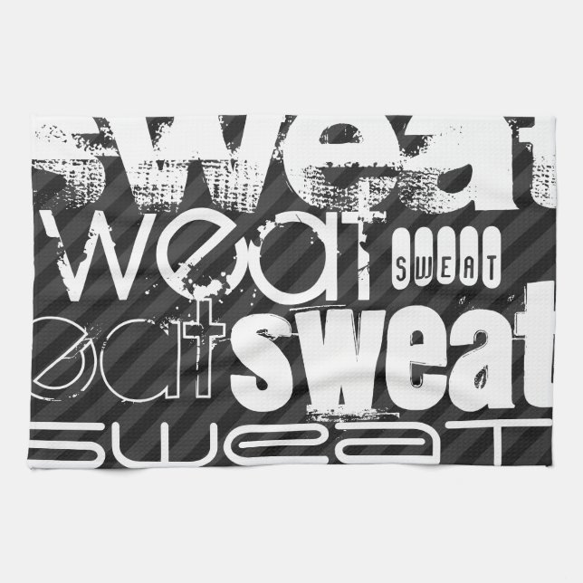 Sweat; Black & Dark Grey Stripes Kitchen Towel (Horizontal)