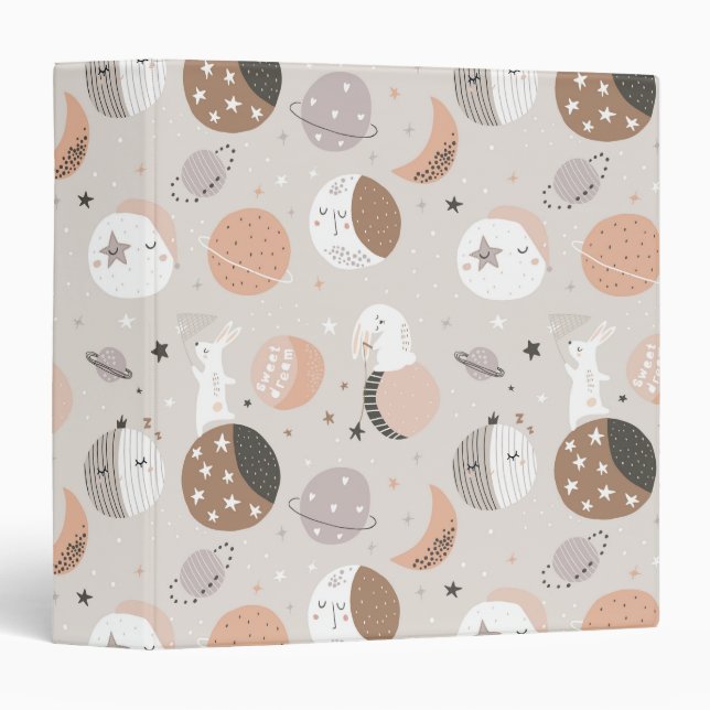 Sweat Dream Bunnies In Space Pattern Binder (Front/Spine)