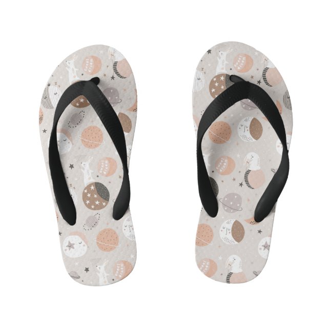 Sweat Dream Bunnies In Space Pattern Kid's Flip Flops (Footbed)