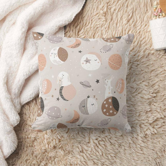 Sweat Dream Bunnies In Space Pattern Throw Pillow (Blanket)