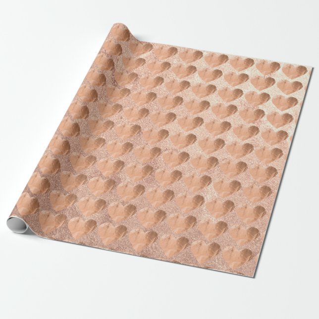 Sweat Heart Blush Pink Rose Gold Copper Metallic Wrapping Paper (Unrolled)