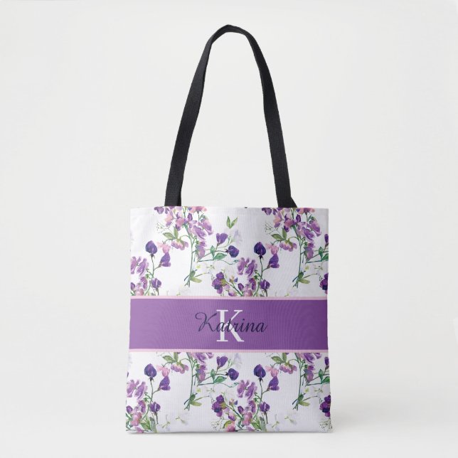 Sweat Pea Monogrammed Tote Bag (Front)