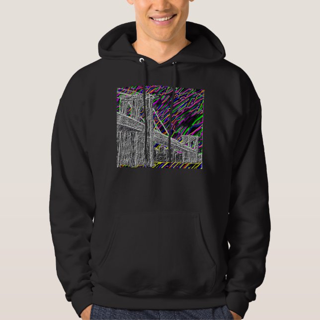 Sweat - shirt à capuche au néon de pont de New (Devant)