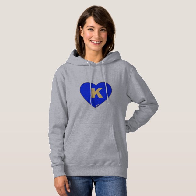 Sweat - shirt à capuche de coeur K-Heart bleu et o (Devant entier)