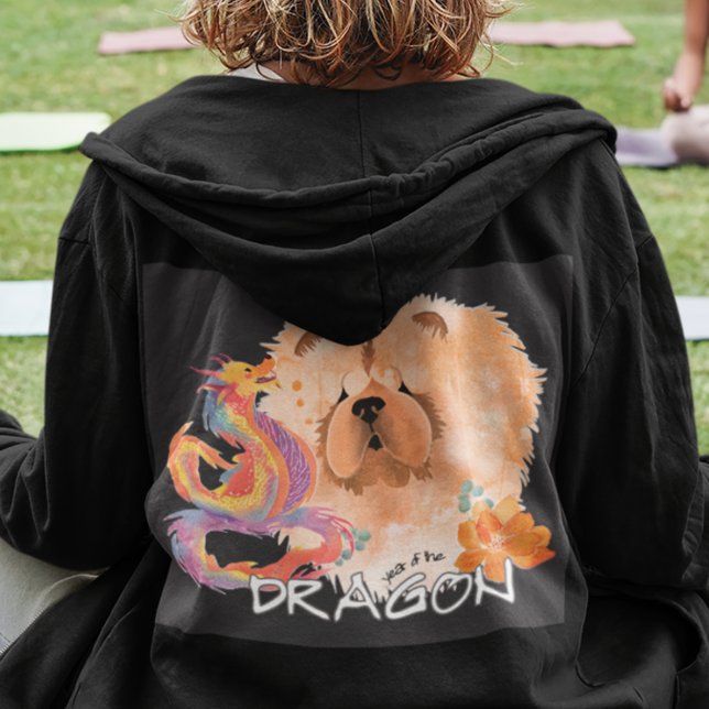 Sweat - shirt à capuche de reprise CHOW art devant (BACK says "Year of the DRAGON"   Front has design and no text)