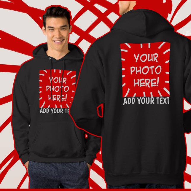 Sweat - shirt à capuche de texte et photo avant et (Créateur téléchargé)