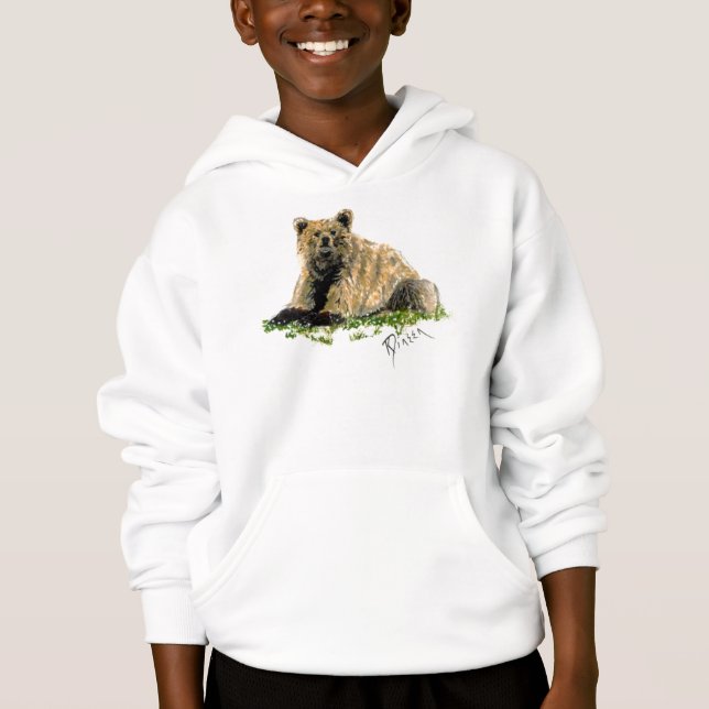 Sweat - shirt à capuche d'ours gris d'enfants (Devant)