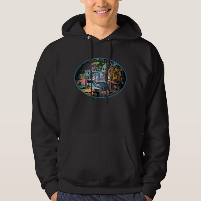Sweat - shirt à capuche foncé de panneaux-réclame (Devant)