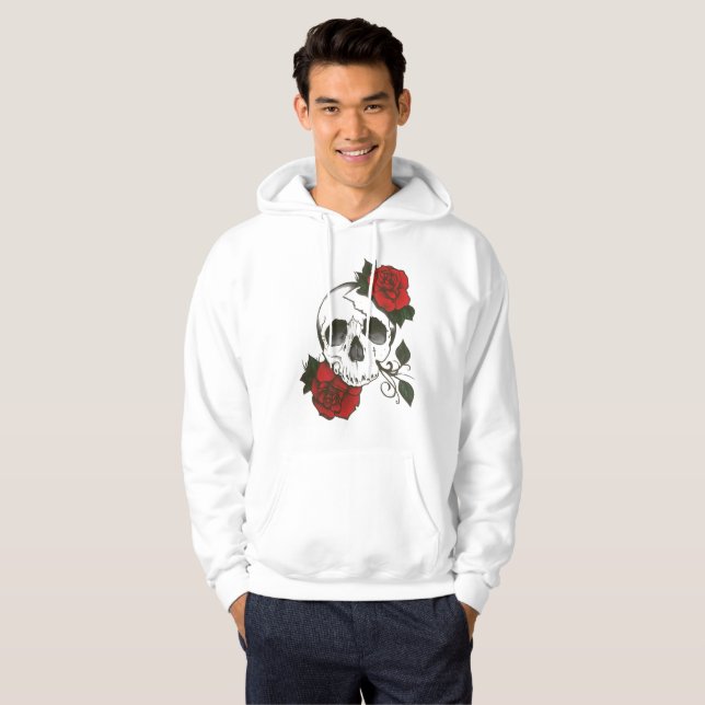 sweat - shirt à capuche rose de crâne (Devant entier)