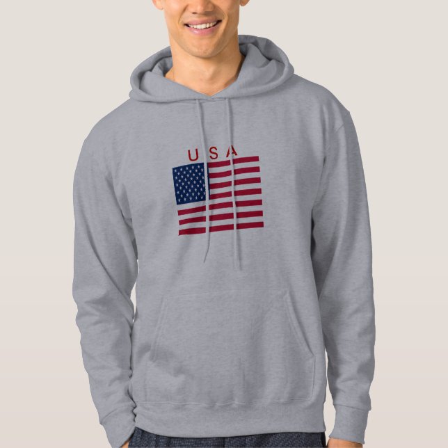 SWEAT - SHIRT À CAPUCHE USA DRAPEAU ROUGE BLANC BL (Devant)