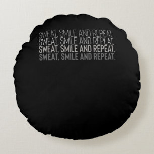 Sweat Smile Repeat Fitness Workout Motivation Round Pillow