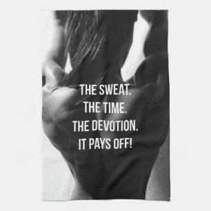 Sweat, Time, Devotion Women's Workout Motivational Kitchen Towel