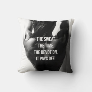 Sweat, Time, Devotion Women's Workout Motivational Throw Pillow