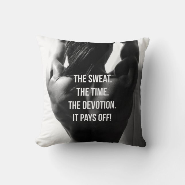 Sweat, Time, Devotion Women's Workout Motivational Throw Pillow (Front)