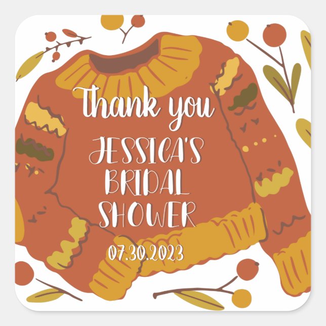 Sweater Autumn Leaves Fall Season Bridal Shower Square Sticker (Front)