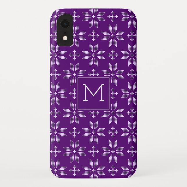 Sweater Purple White FairIsle Christmas Monogram Case-Mate iPhone Case (Back)