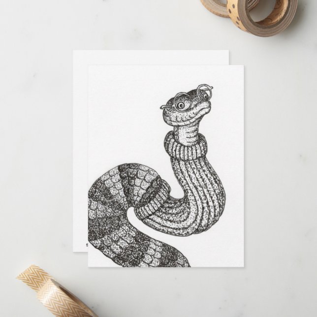 Sweater Snake Flat Note Card (Front/Back In Situ)
