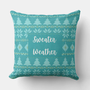 Sweater Weather Aqua Green & Gold Throw Pillow