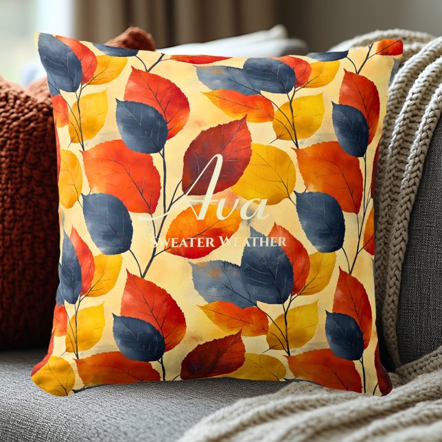 Sweater Weather Autumn Leaves | Cozy Fall Decor Throw Pillow (Creator Uploaded)