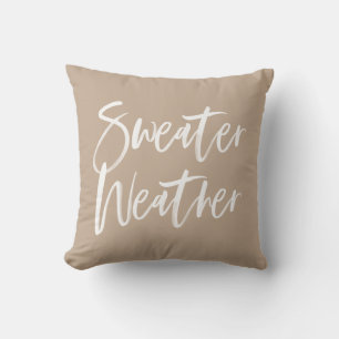 Sweater Weather Beige Holiday Throw Pillow