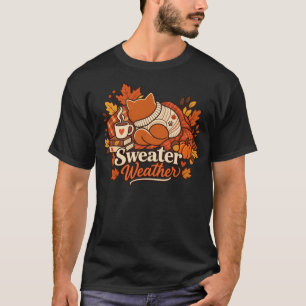 Sweater Weather Cozy Cat Autumn T-Shirt