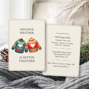 Sweater Weather Green Red Hearts Custom Invitation