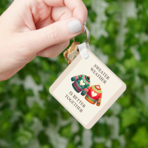 Sweater Weather Green Red Hearts Custom Keychain