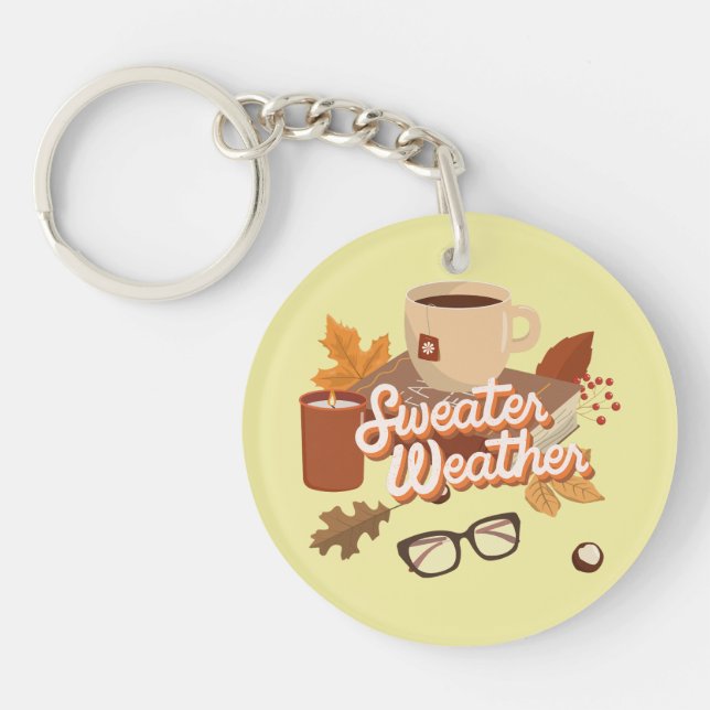 Sweater Weather Quote Cozy Fall Look Book & Mug Keychain (Front)