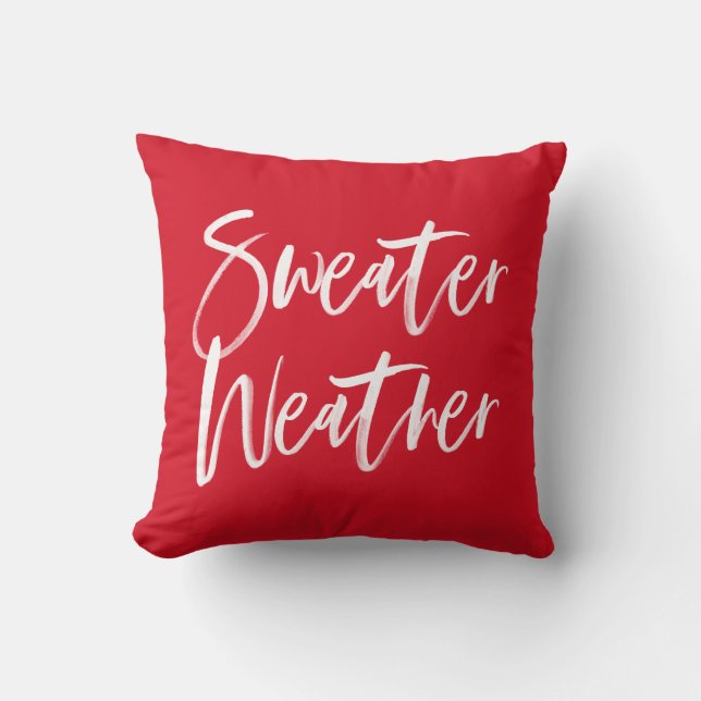 Sweater Weather | Red Holiday Throw Pillow (Front)