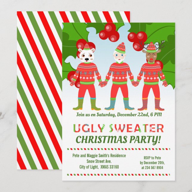  Sweaters moches amis Fête de Noël Invitation (Devant / Derrière)