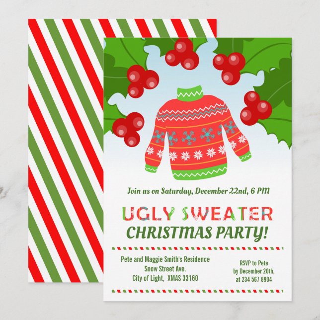  Sweaters moches amis Fête de Noël Invitation (Devant / Derrière)