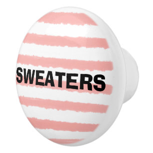 Sweaters Pink White Watercolor Stripes Ceramic Knob