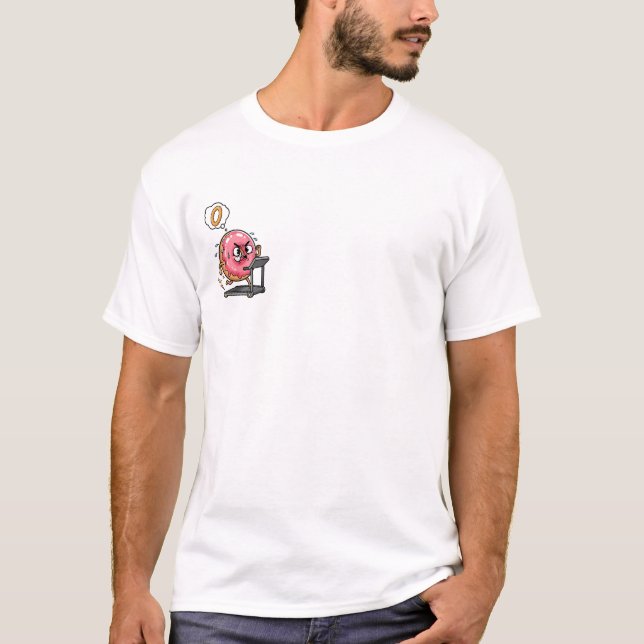 Sweating Donut Character Running on Treadmill T-Shirt (Front)