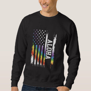 Sweatshirt Aloha États-Unis Arc-en-ciel déprimé avec drapeau