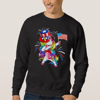Sweatshirt American Dabbing Unicorn Drapeau Américain 4 Juil