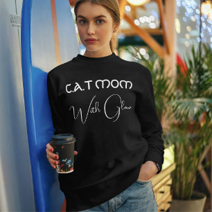 Sweatshirt Amoureux des animaux Écriture blanche Chat Maman P