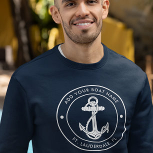 Sweatshirt Ancre nautique moderne Nom du bateau Famille Perso