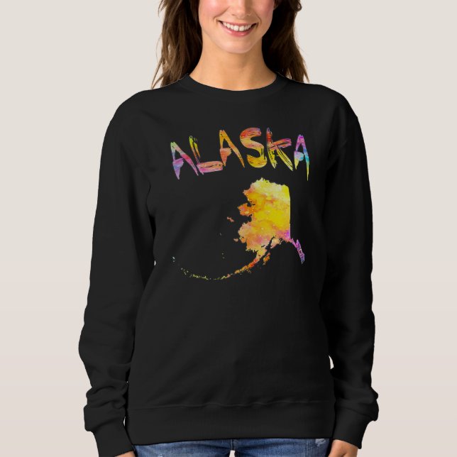 Sweatshirt Aquarelle multicolore Alaska State Map Art numériq (Devant)