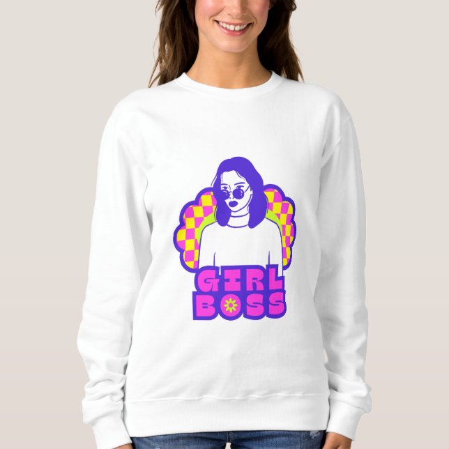 Sweatshirt basique Girl Boss  couleur blanche  (Devant)