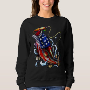Sweatshirt Basse Pêche Poisson Américain Drapeau Papa Père Qu